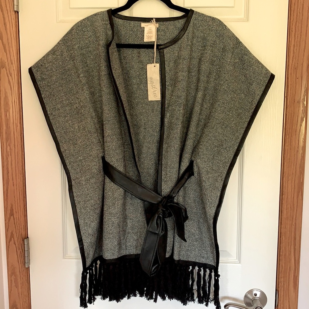 NWT Black fringe poncho